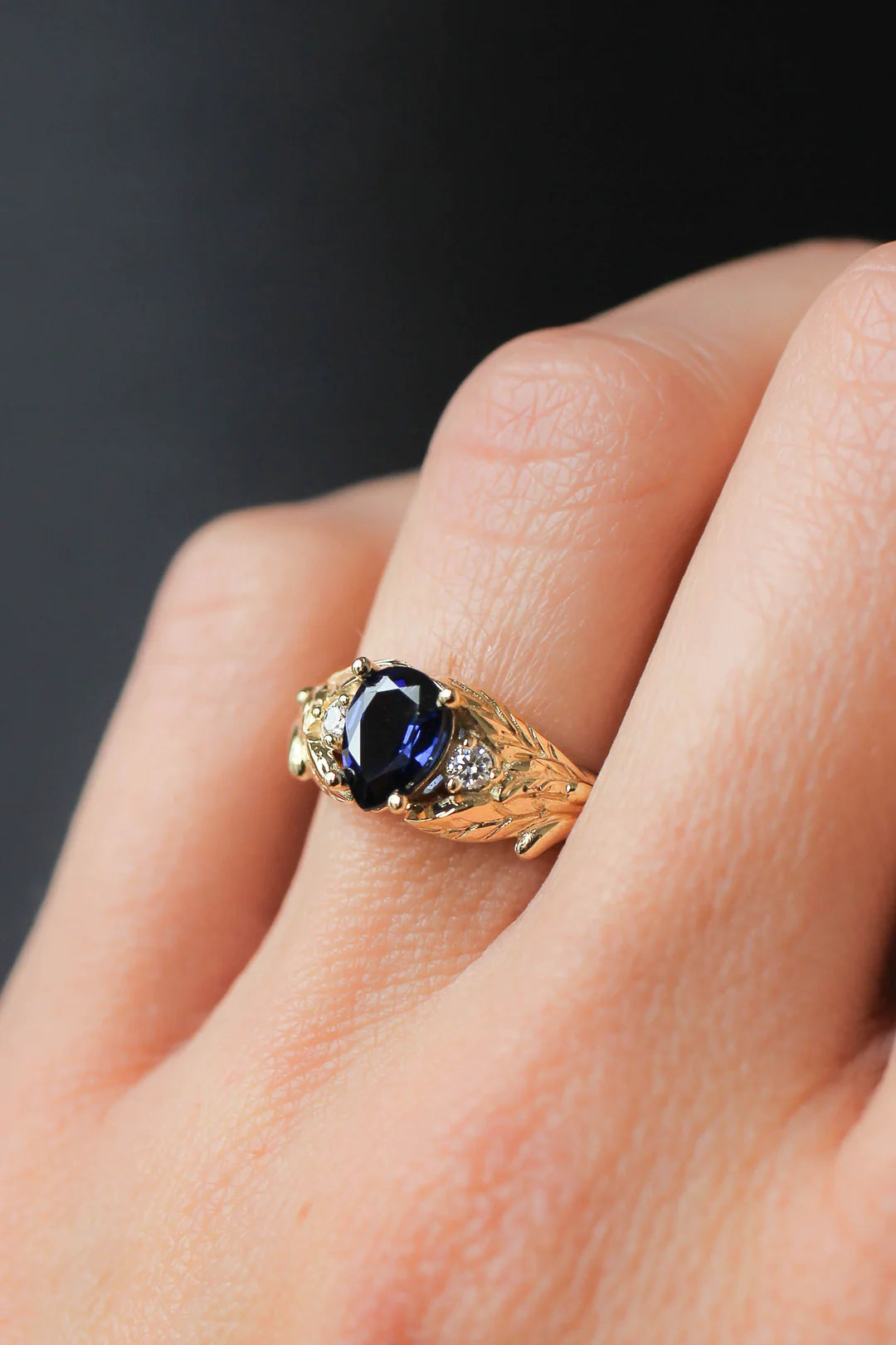 Classic Wedding Rings For Timeless Glam-Blue Sapphire Leaves Ring