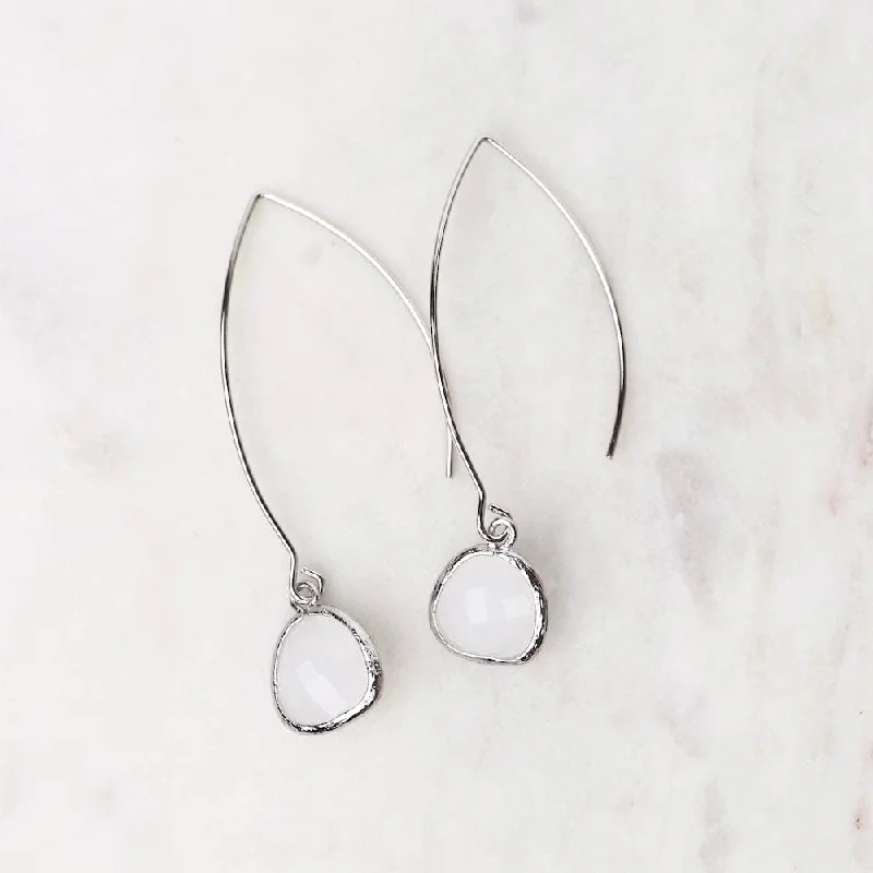 Simple Drop Earrings For Elegant Fashion-Sterling Silver Long White Snow Crystal Drop Earrings