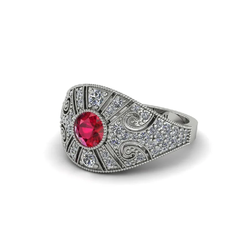 Luxury Gemstone Rings For High-End Fashion-Ruby Vertical Three Stone Vintage Engagement Ring - Vivienne No. 12