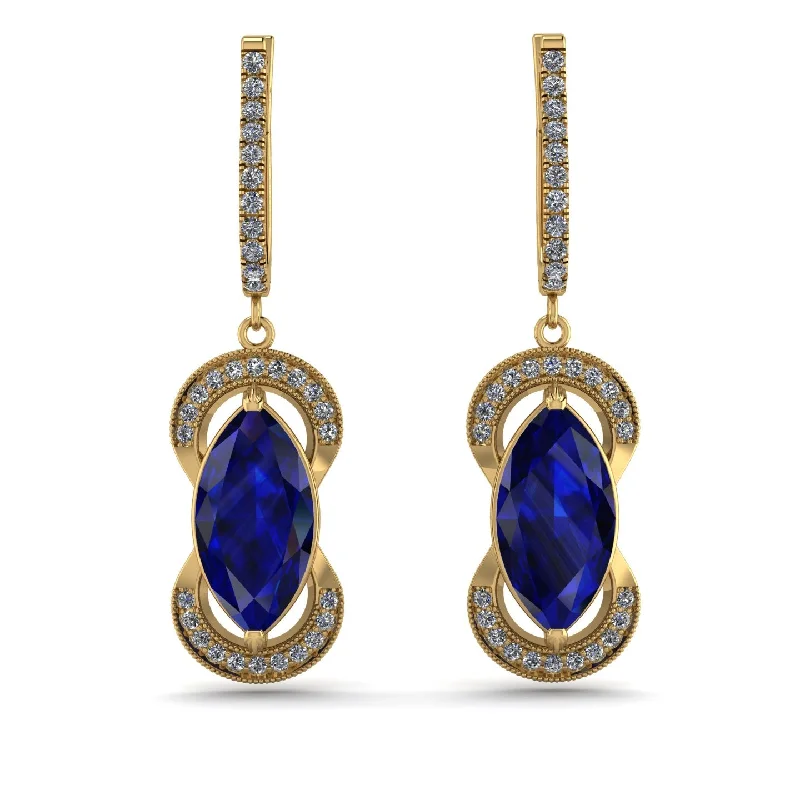 Sparkling Drop Earrings For Evening Glam-Marquise Vintage Sapphire Earrings - Marley No. 13