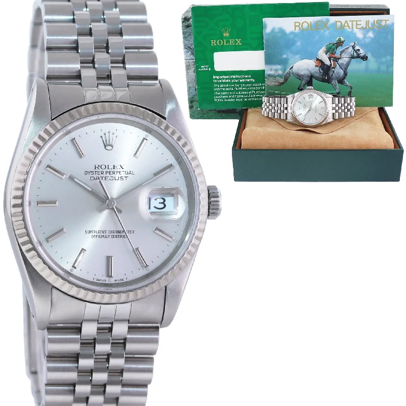 Trendy Digital Sport Watches For Active Wear-MINT Rolex DateJust 16234 Silver Stick Dial Bezel Jubilee Band 36mm Watch Box