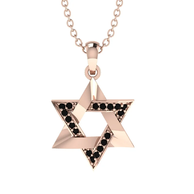 Jewish Symbol Gold Black Diamond Necklace - David Star - Amos No. 8