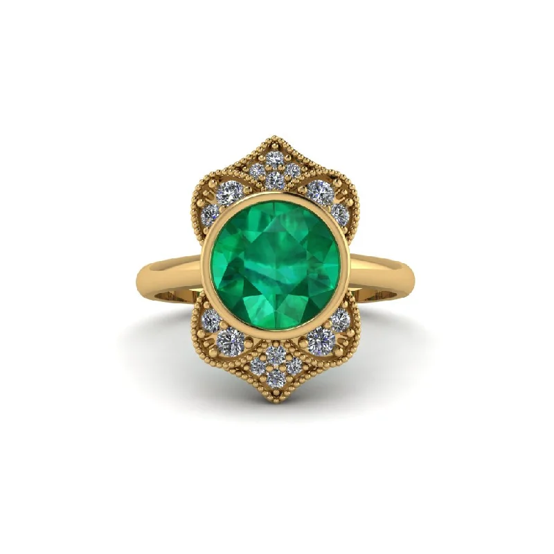 Luxury Platinum Engagement Rings For Brides-Emerald Bezel Vintage-Inspired Engagement Ring - Olive No. 4