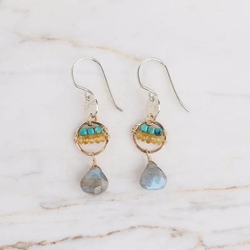 Fashionable Silver Earrings For Wedding Day-Island Breeze Labradorite Drop Earrings with Turquoise & Citrine