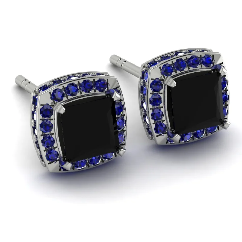 Stunning Gemstone Earrings For Chic Fashion-Hidden Halo Princess Black Diamond Earrings - Georgia No. 69