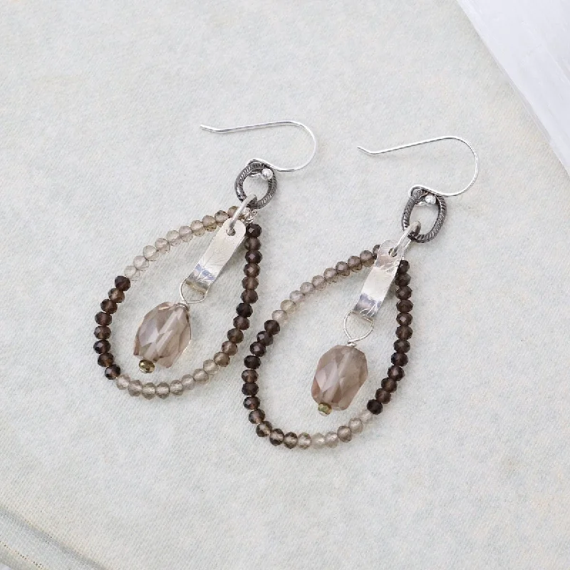 Stunning Hoop Earrings For Glamorous Nights-Smokey Quartz Ombre Hoop Earrings