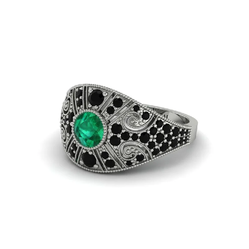 Beautiful Engagement Rings For Romantic Proposals-Emerald Vertical Three Stone Vintage Engagement Ring - Vivienne No. 36