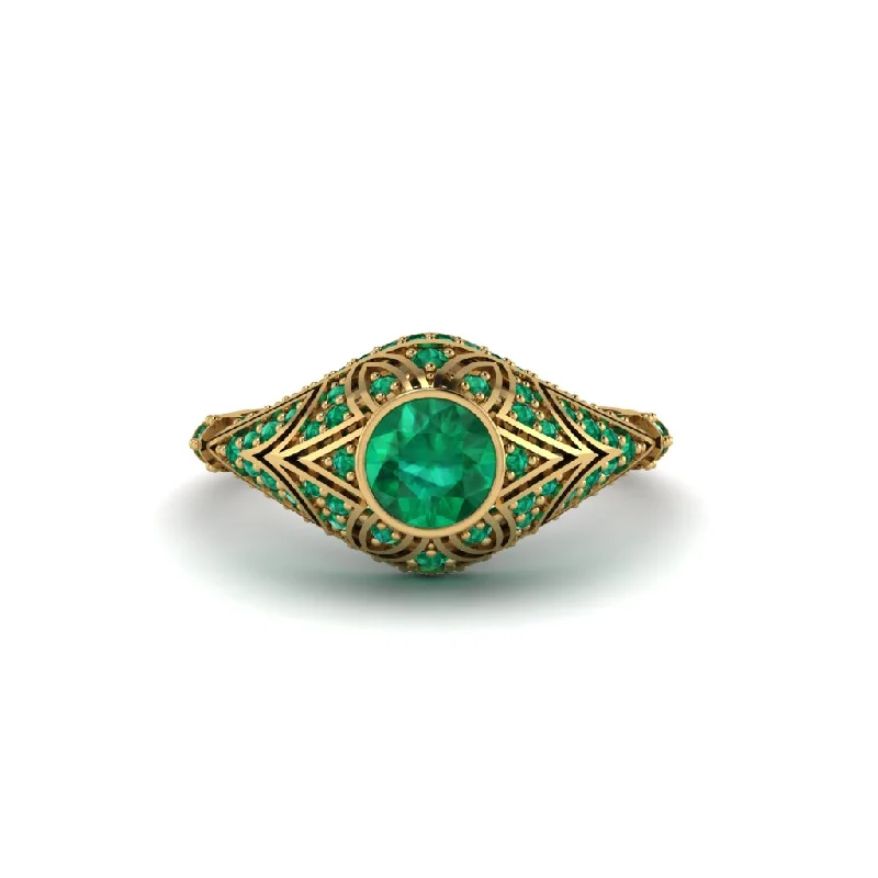 Beautiful Diamond Rings For Bridal Glam-Emerald Bezel Vintage Filigree Engagement Ring - Kendall No. 19