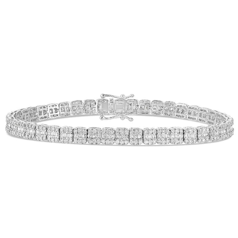 Elegant Wedding Bracelet Sets For Brides-10K White Gold 12.27ct Baguette Diamond Bracelet