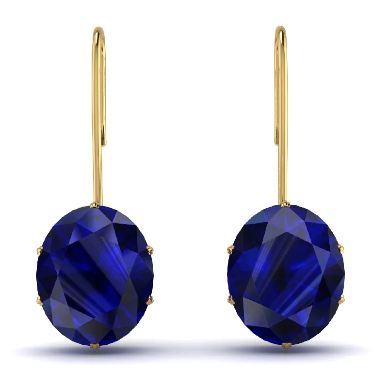 Fashionable Drop Earrings For Formal Occasions-Oval Hidden Halo Sapphire Earrings - Gemma No. 13