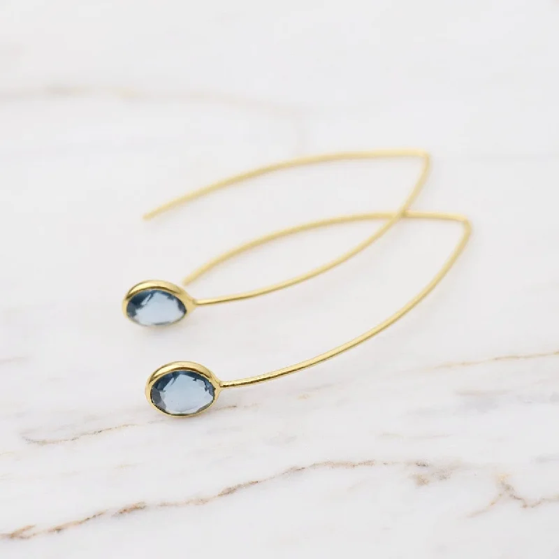 Elegant Beaded Earrings For Wedding Style-Gold Filled Hair Pin Drop Earrings with Bezel Set Blue Topaz