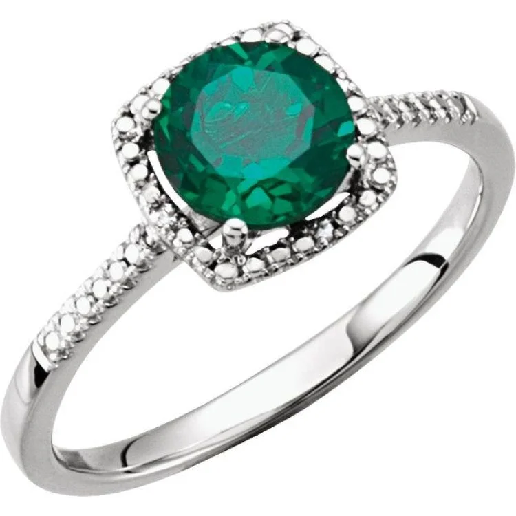 Unique Diamond Rings For Bold Statements-Sterling Silver Lab-Grown Emerald & .01 CTW Natural Diamond Ring