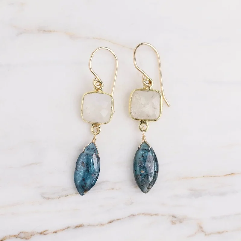 Trendy Beaded Earrings For Casual Looks-Kyanite Moonstone Earrings