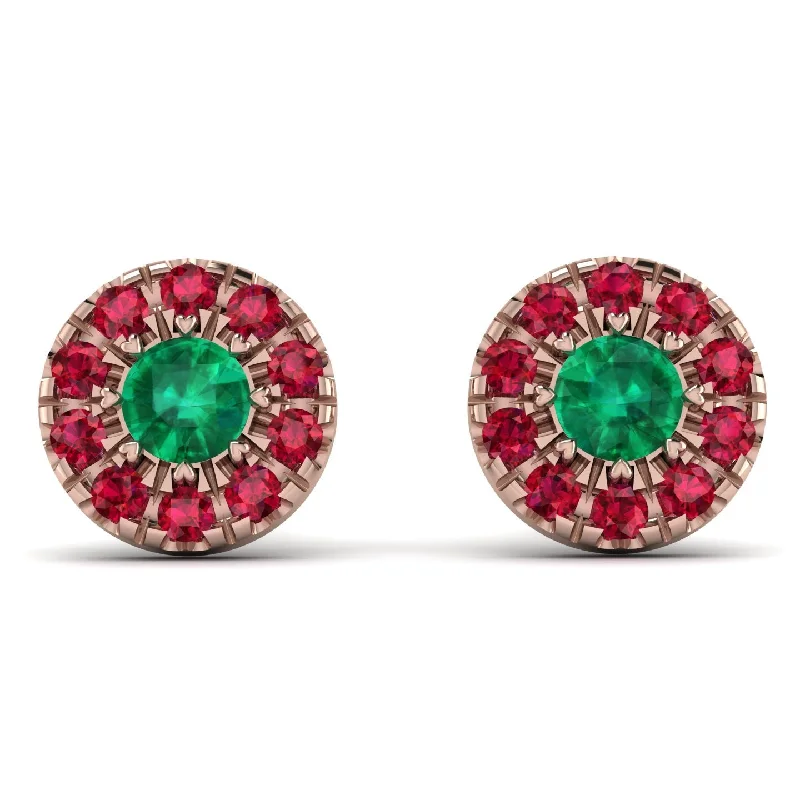 Fashionable Silver Earrings For Wedding Day-Halo Emerald Earrings - Heaven No. 50