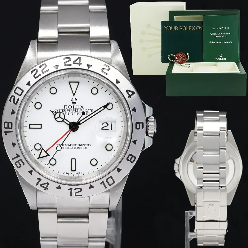 Custom-Engraved Men’s Watches For Meaningful Gifts-2001 MINT Rolex Explorer II White 16570 40mm Polar GMT SEL Holes Watch Box