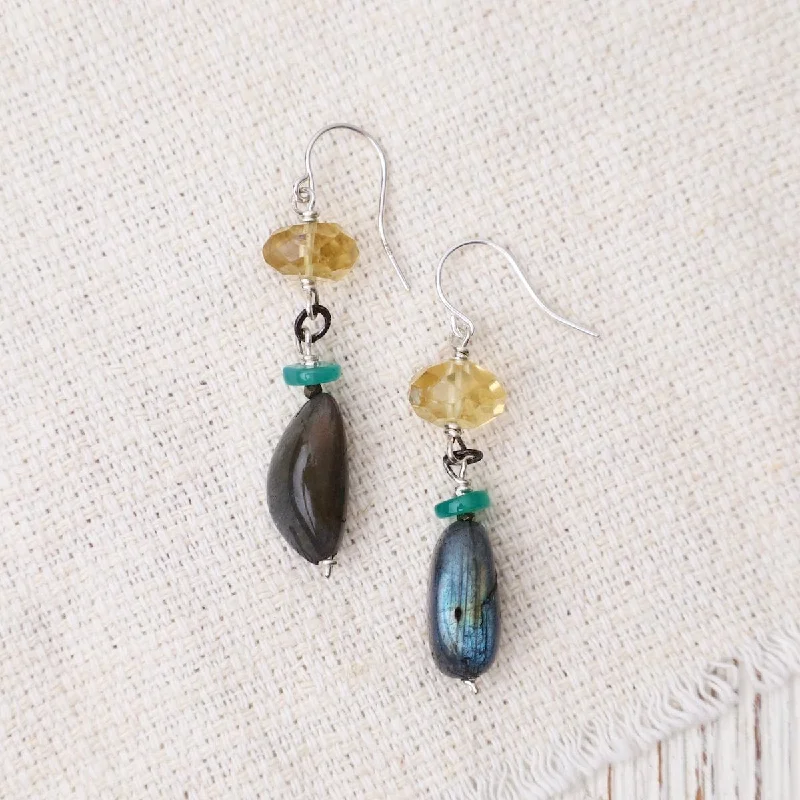 Stunning Silver Earrings For Formal Fashion-Labradorite Mix Earrings