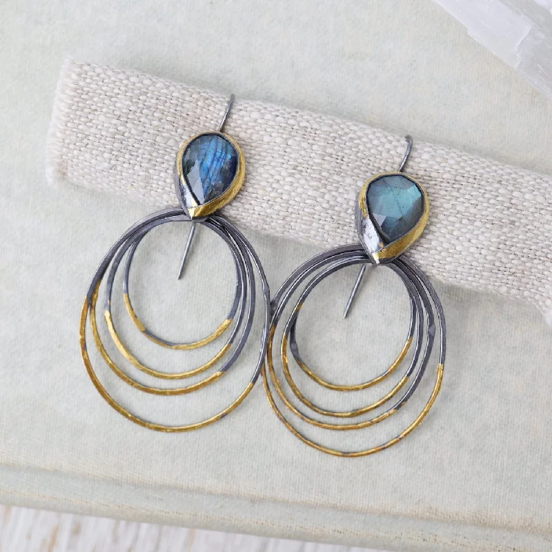 Unique Gold Earrings For Special Occasions-Labradorite Medium Ripple Rim Earrings