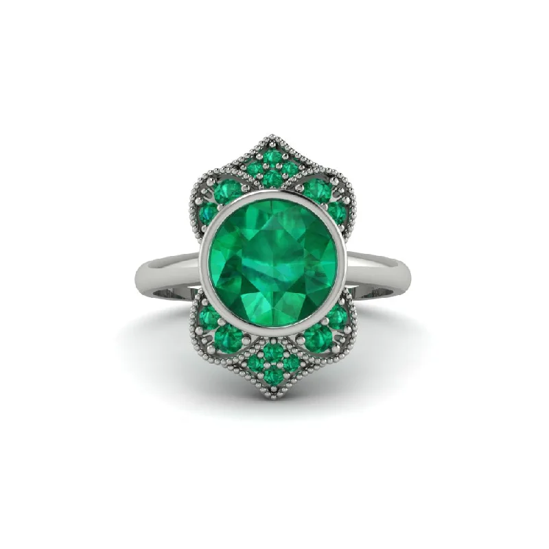 Sparkling Gemstone Rings For Fashion-Forward Looks-Emerald Bezel Vintage-Inspired Engagement Ring - Olive No. 21