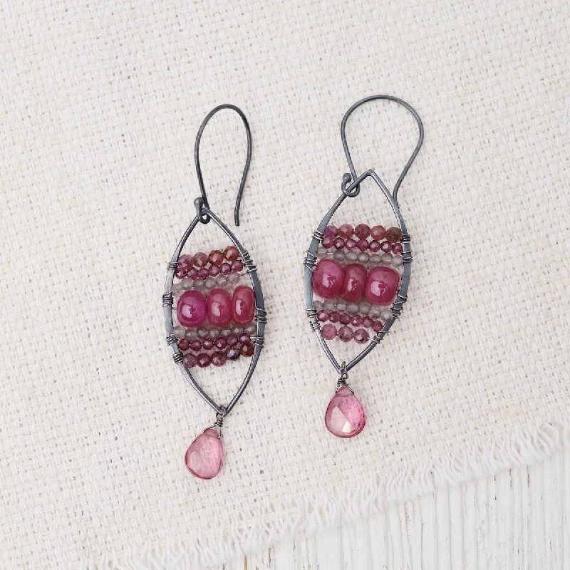 Luxury Earrings For Elegant Fashion-Oxidized Silver Marquis Earrings in Garnet