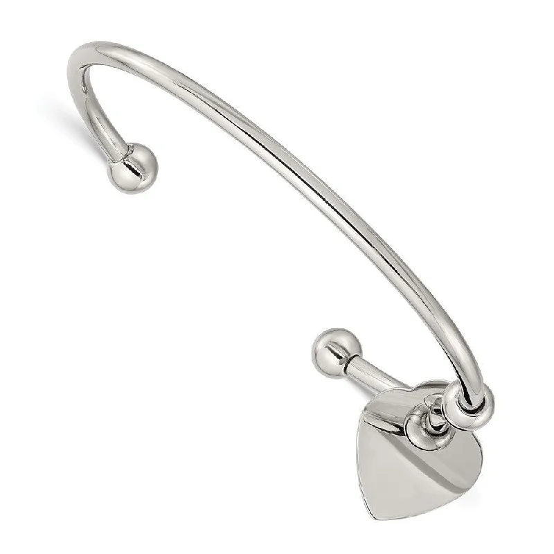 Stunning Pearl Bangles For Elegant Appeal-Stainless Steel Polished Heart Bangle