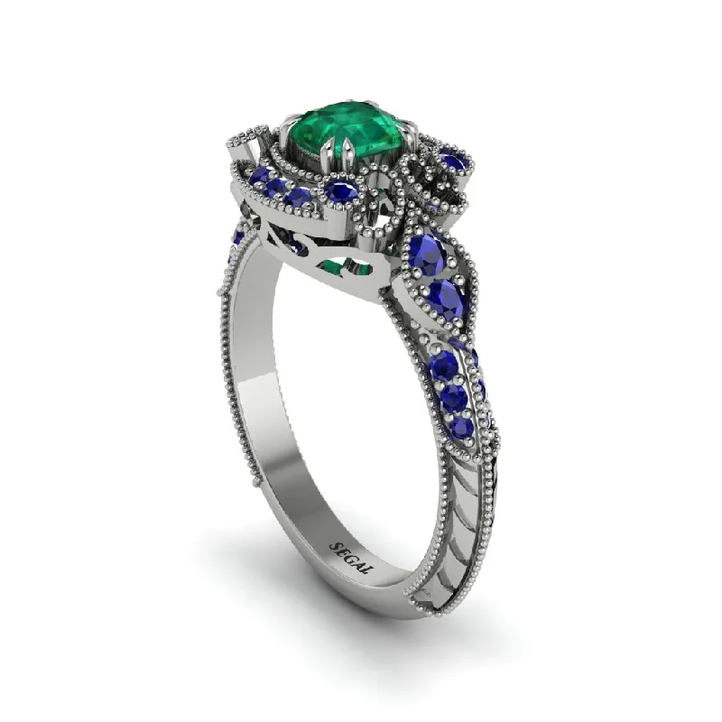 Sparkling Wedding Rings For Bridal Glamour-Emerald Vintage Filigree Cushion Cut Engagement Ring - Elaina No. 66