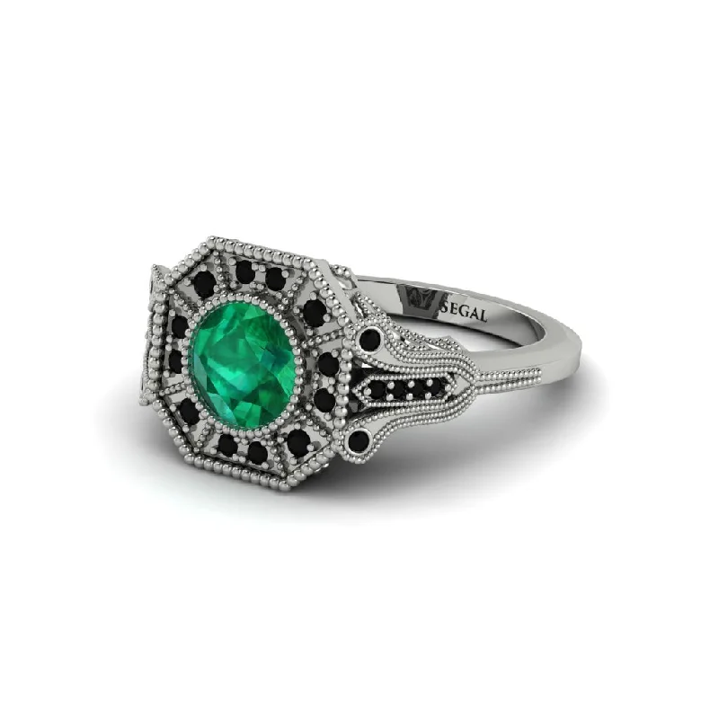 Custom Wedding Bands For Fashion-Forward Couples-Emerald 14K Gold Art Deco Engagement Ring - Erin No. 36