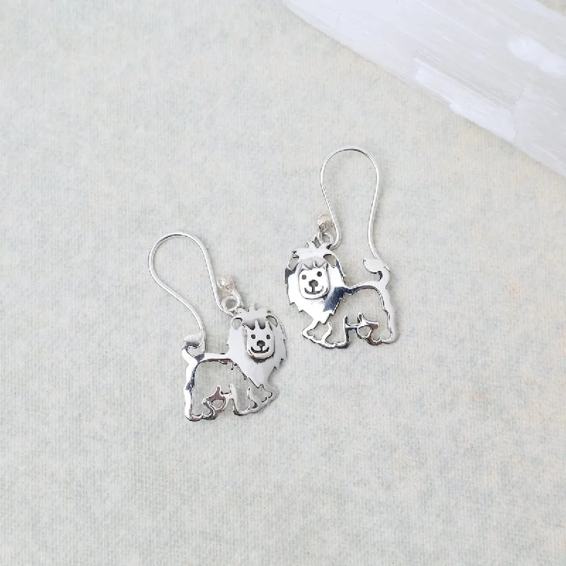 Simple Crystal Earrings For Subtle Beauty-Sterling Silver Lion Dangle Earrings