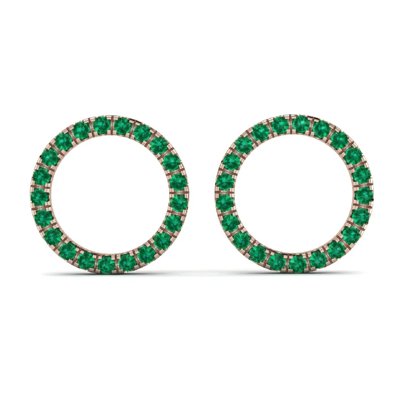 Trendy Beaded Earrings For Casual Looks-Circle Stud Emerald Earring - Lucille No. 5