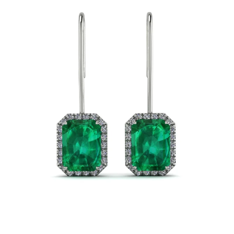 Stunning Gemstone Earrings For Formal Wear-Halo Emerald Cut Emerald Earrings - Izabella No. 6