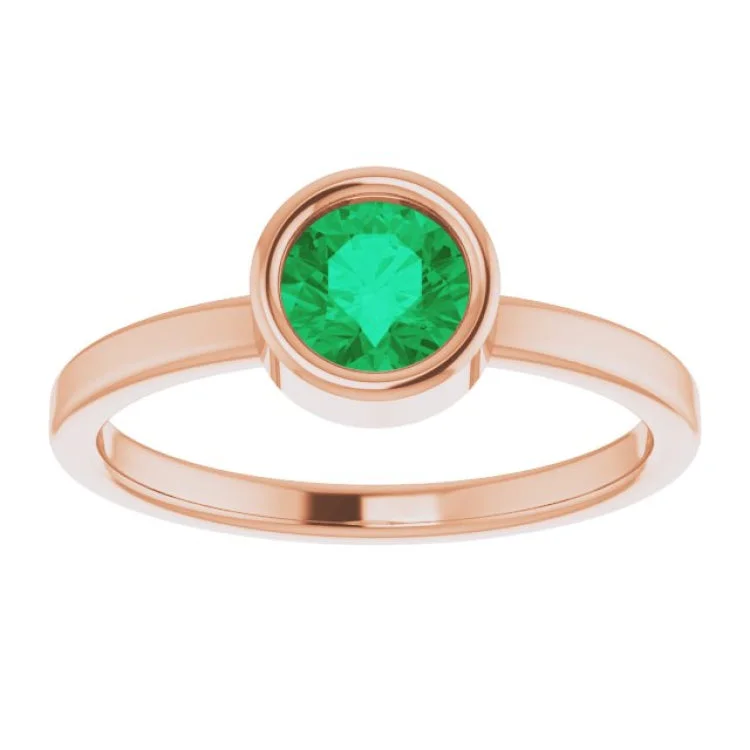 Stunning Emerald Rings For Engagement Glam-14K Rose 5.5 mm Lab-Grown Emerald Ring