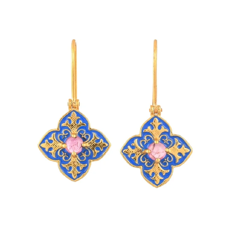 Beautiful Earrings For Formal Gatherings-Tourmaline Vermeil Over Silver Enamel Earrings