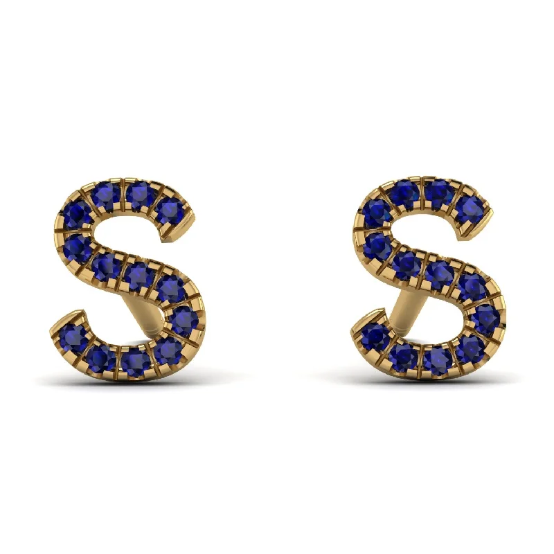 Sparkling Gold Earrings For Wedding Glam-Personalised Initial Sapphire Earrings - Gloria No. 13