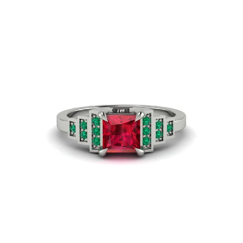 Timeless Wedding Rings For Classic Brides-Ruby Geometric Princess Cut Engagement Ring - Thea No. 27