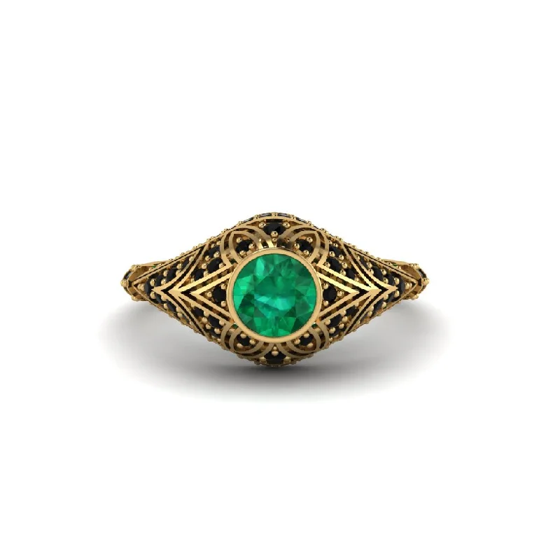 Beautiful Wedding Rings For Elegant Brides-Emerald Bezel Vintage Filigree Engagement Ring - Kendall No. 34