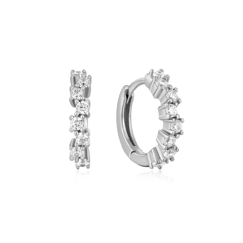 Stunning Silver Earrings For Luxury Style-Silver Sparkle Cluster Huggie Hoop Earrings