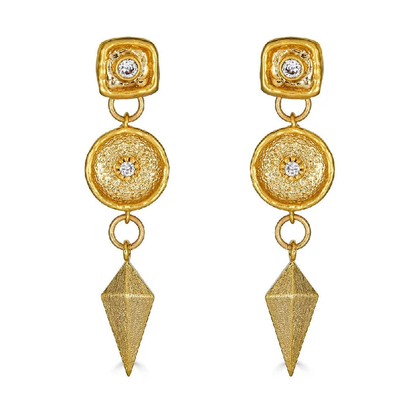 Affordable Gold Earrings For Everyday Wear-Matte Gold Shield Dangle Earrings