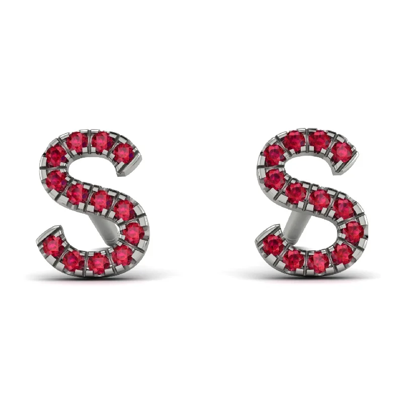 Elegant Stud Earrings For Formal Wear-Personalised Initial Ruby Earrings - Gloria No. 12