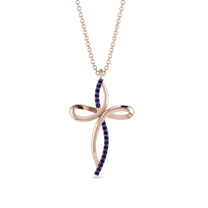 Unique Sapphire Swirling Cross Necklace - Arthur No. 14