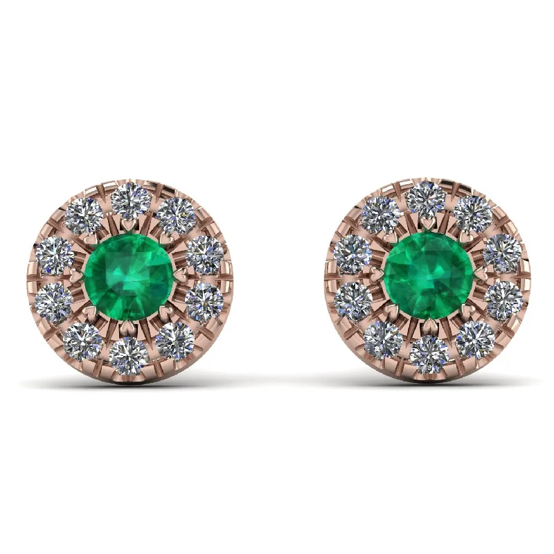 Trendy Gold Earrings For Special Days-Halo Emerald Earrings - Heaven No. 5