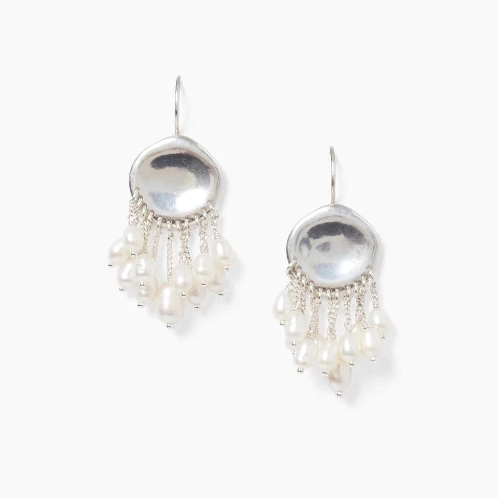 Elegant Crystal Earrings For Formal Glam-Silver White Pearl Medusa Earrings