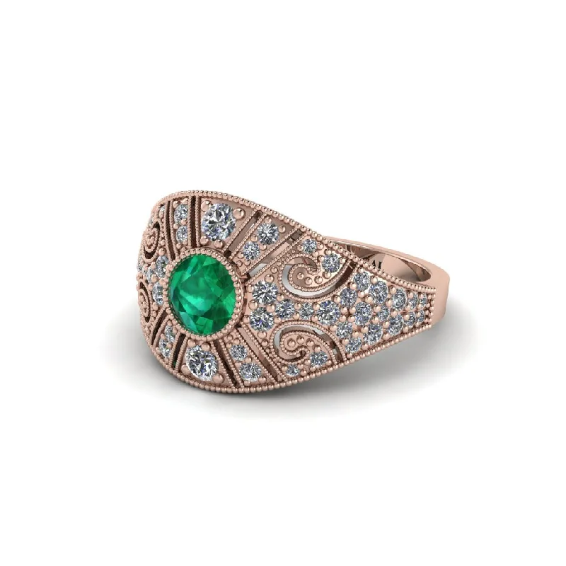 Stunning Wedding Bands For Bride and Groom-Emerald Vertical Three Stone Vintage Engagement Ring - Vivienne No. 5