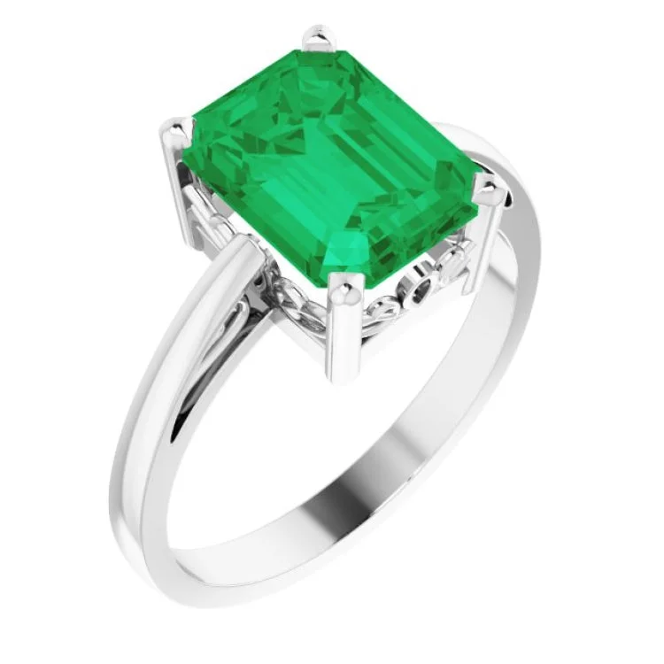 Unique Cocktail Rings For Glamorous Nights-14K White Lab-Grown Emerald Scroll Setting® Ring