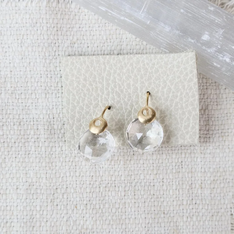 Simple Drop Earrings For Elegant Fashion-Round Clear Quartz with Single Bubble Earrings