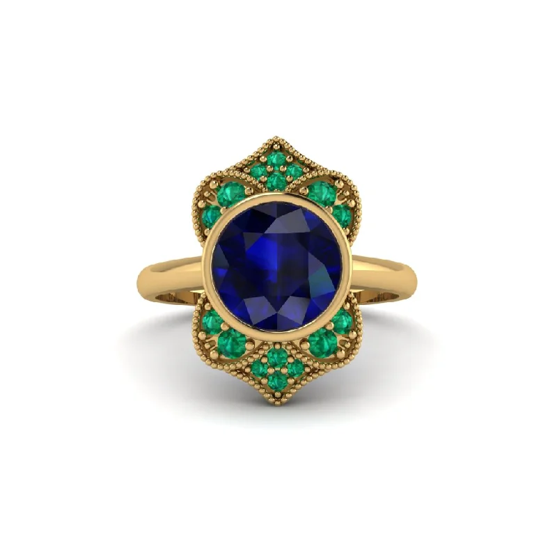 Luxury Gemstone Rings For High-End Fashion-Sapphire Bezel Vintage-Inspired Engagement Ring - Olive No. 28