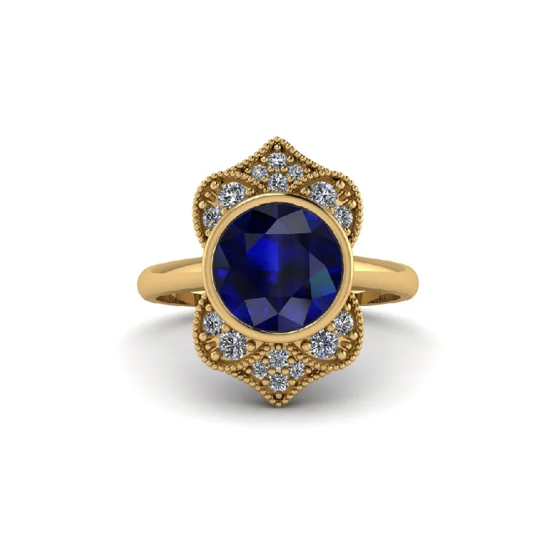 Trendy Stackable Rings For Layered Style-Sapphire Bezel Vintage-Inspired Engagement Ring - Olive No. 13