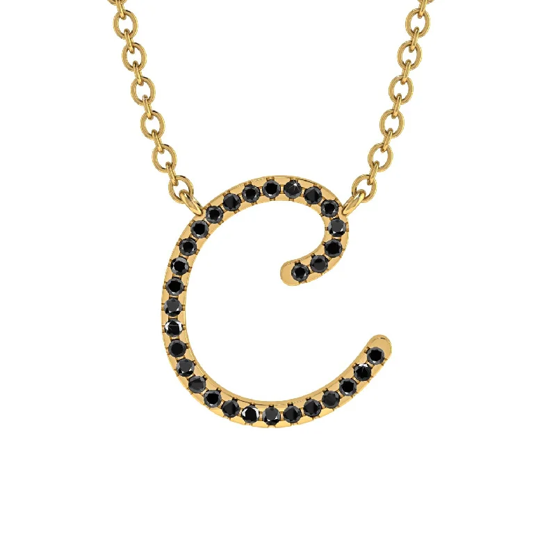 Black Diamond Gold Letter Necklace - С