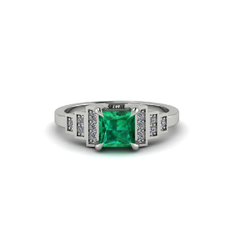 Sparkling Rings For Special Events-Emerald Geometric Princess Cut Engagement Ring - Thea No. 6