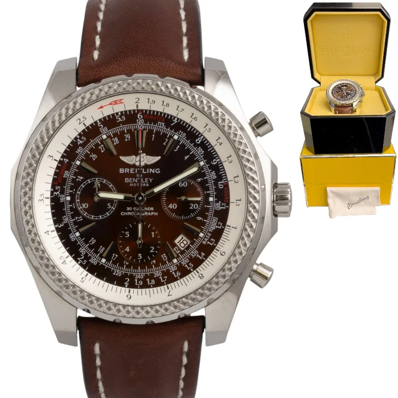 Beautiful Leather Strap Watches For Effortless Glam-Breitling for Bentley Motors Stainless Steel Bronze Dial 48mm Watch A25362 BOX