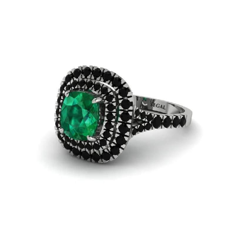 Elegant Engagement Rings For Timeless Glam-Emerald Double Halo Cushion Cut Engagement Ring - Courtney No. 36