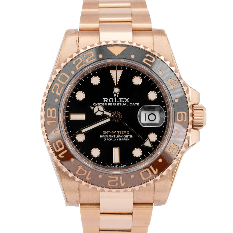 Sleek Men’s Watches For Everyday Elegance-MINT 2023 Rolex GMT-Master II 18K Rose Gold 'ROOT-BEER' 40mm Watch 126715 CHNR